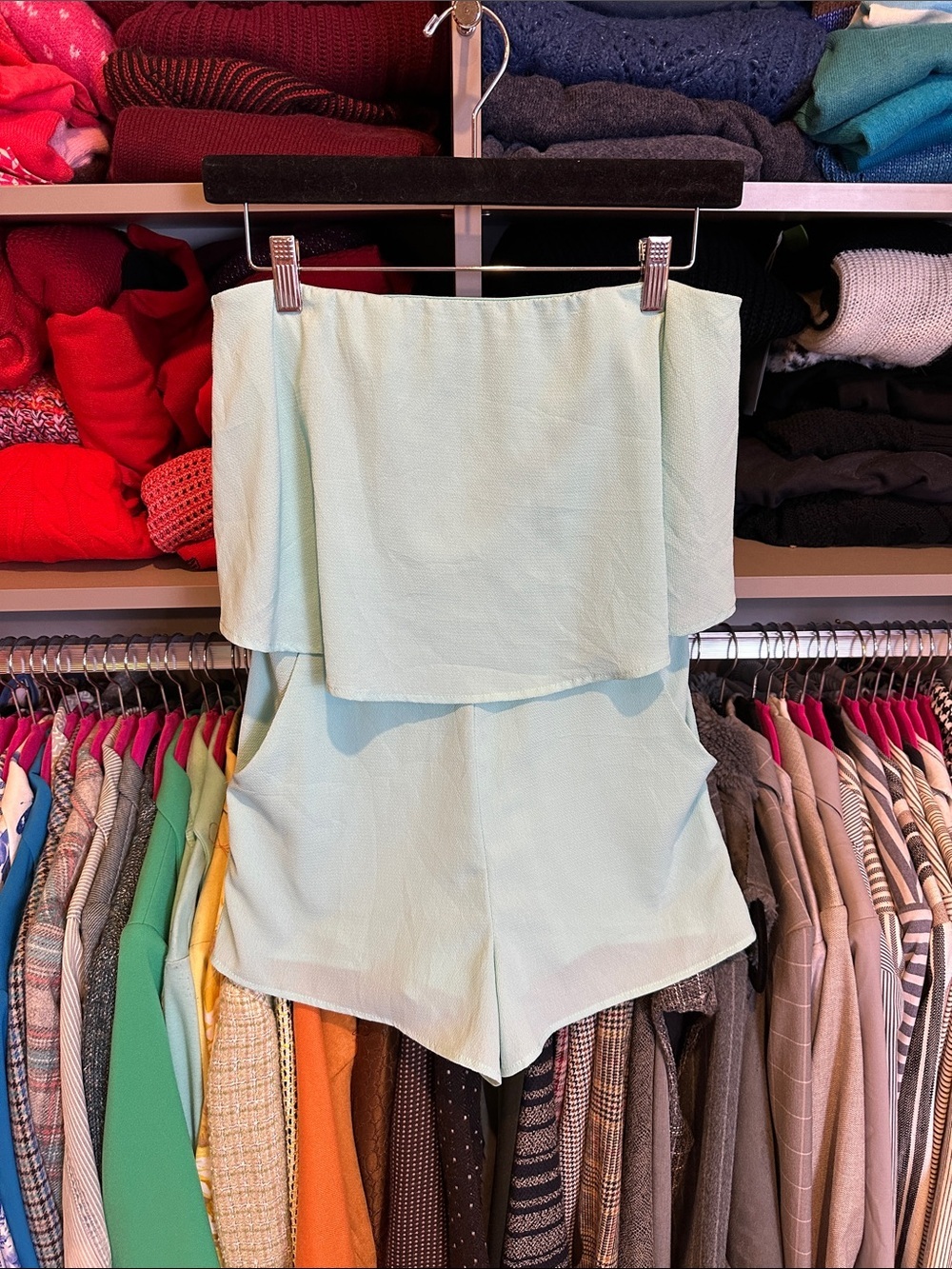 She + Sky mint green strapless 2 pocket lined romper size S